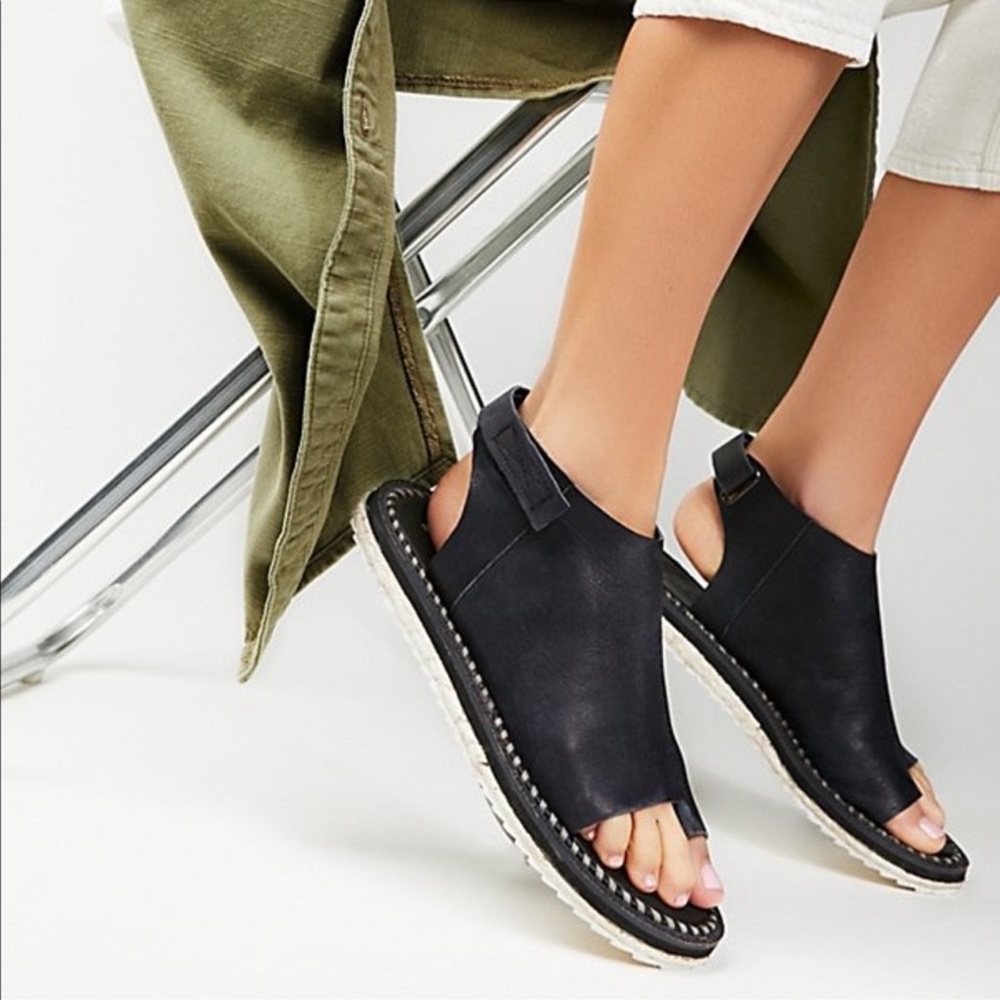 Free People Carlsbad Black Leather Espadrille Sandals